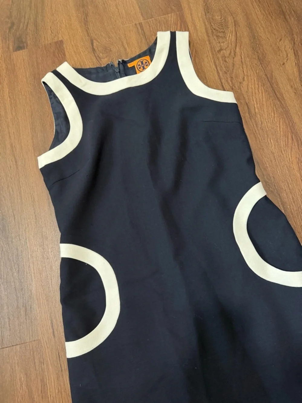 New Tory Burch navy shift dress  preppy white circle  spring formal $358 party